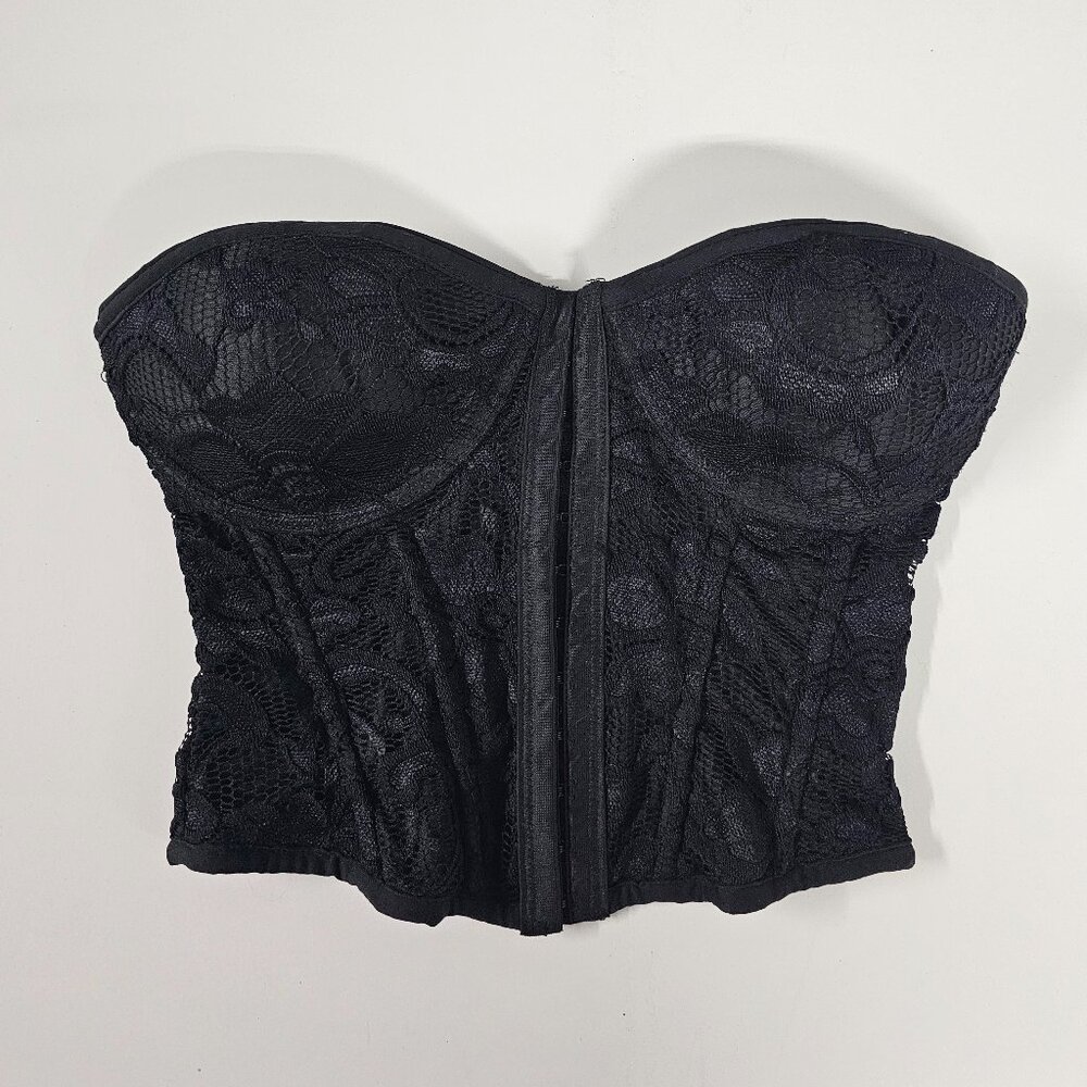 True Lace Corset Bra Crop Top Push Up Goth Vamp Grunge Punk Black Strapless XS